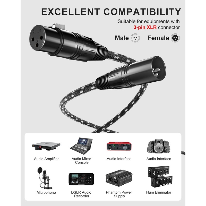 VANDESAIL XLR Kabel 10 Fuß 2er Pack Mikrofonkabel, OFC Geflochtenes