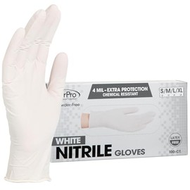 ForPro Professional Collection - Guantes desechables de nitrilo, resistentes a productos químicos, sin polvo, sin látex, no estériles, aptos para alimentos, 4 mil, blancos, medianos, 100 unidades