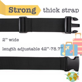 Aburbe 2-Pack Heavy Duty Luggage Straps - Adjustable Securing Belts for Suitcases, TSA Approved Travel Essentials (2" x 78.7") - Black