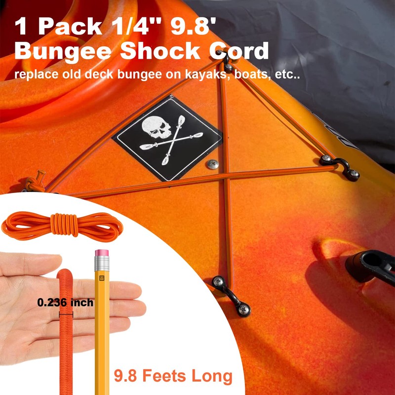 Kayak Deck Rigging Kit 1/4" 9.8' Bungee Cord with 6