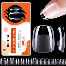 HIOTIOL Extra Short Square Nail Tips, 360Pcs Soft Gel Full Cover Nail Tips for Soak off Nail Extensions, Half Matte Clear False Gel Nail Tips for Nail Salons and DIY Nail Art, 15 Sizes