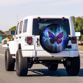 Delerain Spare Tire Cover with Backup Camera Hole Fantasy Butterfly Wheel Covers Waterproof Dust-Proof UV Sun Universal Fit for RV Trailer RV SUV Truck (18 Inch for Diameter 32"-34")