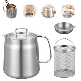 Bechoanigel Frying Pot 2 L Frying Pot with Strainer 304 Stainless Steel Multifunctional Frit Fix for Storage of Frying Oil and Food Fat