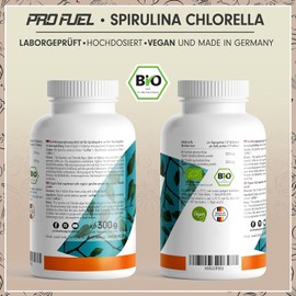 Organic Spirulina & Chlorella Pellets 600x - Optimal High Dose - 3000 mg Spirulina & 3000 mg Chlorella from Controlled Organic Cultivation - No Additives - Laboratory Tested with Certificate - 100%
