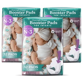 Naturally Nature Diaper Booster Pads Stop Nighttime Leaks, Adhesive Liners for Baby Overnight Diapers - Size N-3 Boys, 96-Pack - Disposable Diaper Pads for Infants