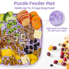 Puzzle Feeder Dog Lick Mat,Freezable Dog Enrichment Toys for Mental Stimulation and Anxiety Relief, Silicone Lick Mat for Dogs and Cats, Dog Slow Feeder That Supports All Types of Food, Purple
