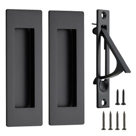 JOY DECOR Black Pocket Door Hardware Set, 2 Pcs 4.72 in Handles & 1 Pc Pull