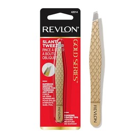 Revlon Gold Series Slanted Tip Tweezers, Ultra-Sharp for Precision Eyebrow Shaping and Facial Hair Removal, Diamond and Titanium-Coated for Durability, 1 Count