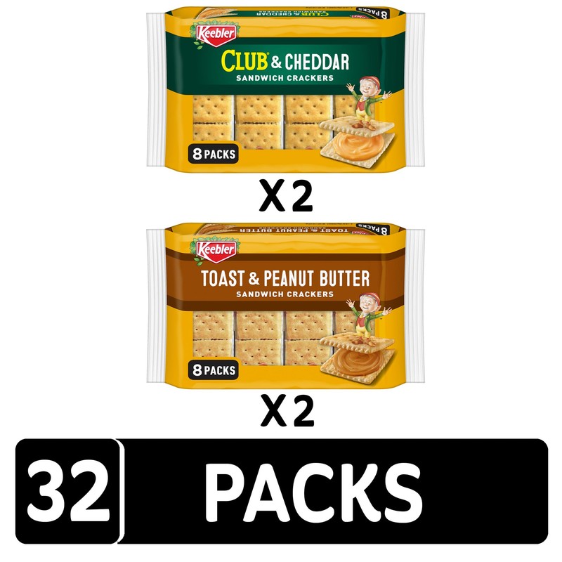 Keebler Sandwich Crackers, Lunch Snacks, Variety Pack (4 Trays, 32