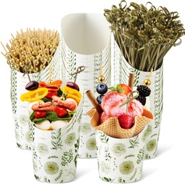 Tioncy 250 Pcs Charcuterie Cups with Cocktail Picks Sets, Bridal Shower Decoration 50 Charcuterie Cups with 200 Sticks for Wedding Baby Shower Floral Boho Party Decorations (White Green,Floral)