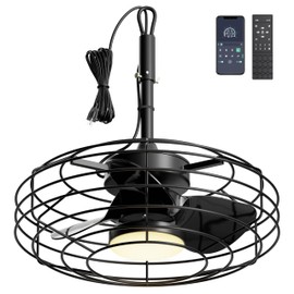 Coolbull Outdoor Ceiling Fans with Light for Patios, 20'' Wet Rated Gazebo Fan Remote&APP Control, Dimmable Hanging Fan with Plug in Cord for Pergola, Black