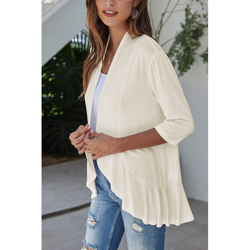 Bluetime Women Casual Lightweight Open Front Cardigans Soft Draped Ruffles