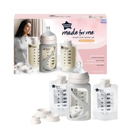Tommee Tippee Breast Milk Starter Set, Compatible with All Leading Breast Pumps, Includes Breast-Like Teats, Milk Pouch Bottle Holder, 20x Pre-Sterilised Breastmilk Pouches and Adaptor Set