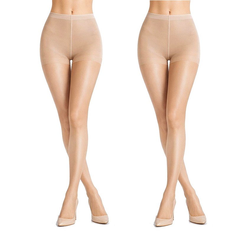 PIOGOWE 2Pack Sheer Tights for Women, 20D Legs, 40D Reinforced