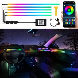 Acrylic Interior Car LED Strip Light with Wireless APP, RGB Dreamcolor 5 in 1 Ambient Lighting Kits, 16 Million Colors Sound Active Function Car Neon Lights, Sync to Music (dreamcolor 5 in 1)