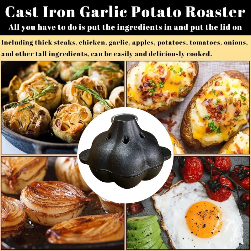 AOKDEER Pre-Seasoned Cast Iron Garlic Roaster Dutch Oven Baker for