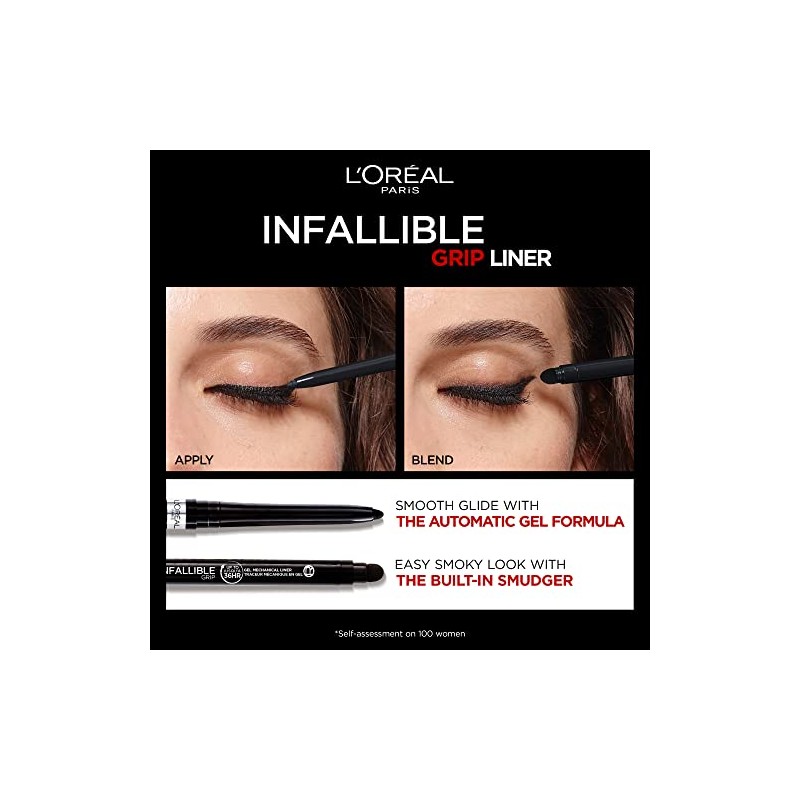 Lâ€™Oréal Paris Infallible Grip Mechanical Gel Eyeliner Pencil, Smudge-Resistant, Waterproof