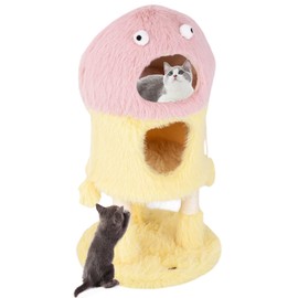 PETSITE 37 inch Monster-Themed Cute Cat Tree, Modern Cat Tree Tower with 2 Cat Condos, Sisal Scratching Posts and Hanging Sound-Making Toys for Indoor Cats