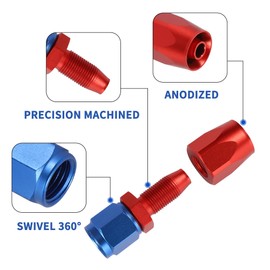 TOMALL 6AN Hose End Fitting Straight Swivel Aluminum 2PCS for Braided Fuel Oil Gas Line Hose End (Red&Blue)