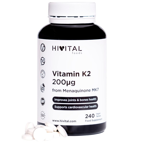 Vitamina K2 MK7 200 mcg. 240 compresse vegane di Vitamina K per 8 mesi. 200 mcg di Vitamina K2 Menachinone MK-7 per sostenere la salute delle ossa e delle articolazioni.
