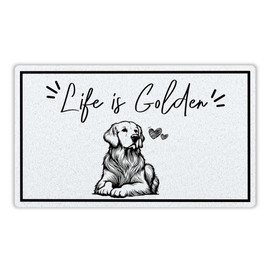 INDAJEDN White Funny Golden Retriever Door Mat, Life is Golden Funny Welcome Mats Doormat for Front Door Porch Outside Inside Outdoor Indoor Entrance, 17x29 Inch