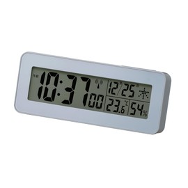 RHYTHM 8RZ238ND04 Alarm Clock, Radio Clock, Digital Electronic Sound, Alarm (with Snooze), Thermometer, Hygrometer, Light, Calendar, Stylish, Gray Color, Blue, 2.4 x 5.9 x 1.5 inches (6.1 x 15 x 3.8