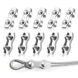 LYCXAMES M4 Duplex Clamp, Pack of 10 Wire Rope Clamps, Stainless Steel 304 Cable Clamp, 4 mm Wire Rope, Steel Rope, Washing Line Awning, Fixed (M4)