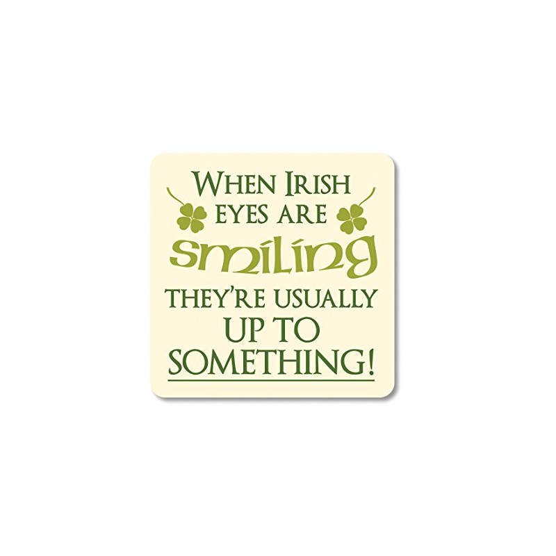 Irish Coaster Cork Backed with Irish Eyes Saying and Shamrock