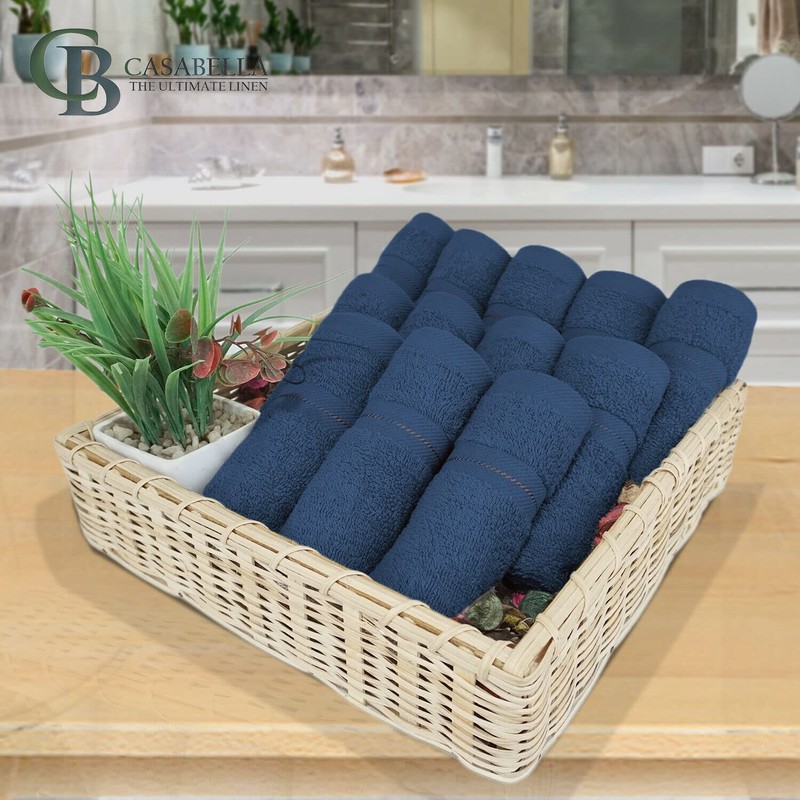 CASABELLA Premium Quality 12 R-Blue Face Towels (30x30CM) Highly Absorbent