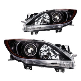 PHILTOP Headlight Assembly for 2010 2011 2012 2013 Mazda 3, Black Housing with Clear Lens and Reflector, Driver and Passenger Side Pair