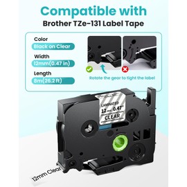MarkField TZe-131 Clear 12mm Compatible with Brother P-Touch Label Tape 12 mm 0.47 Laminated Black on Transparent Tape for Brother Label Printer PT-H110 E110 H100R H108 H101C H200 1000, 3-Pack