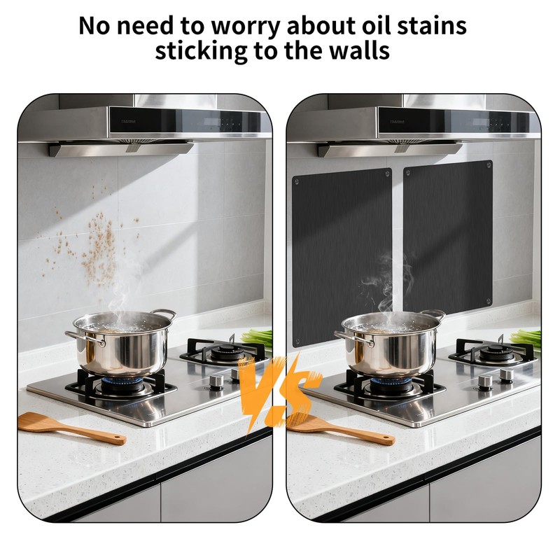 Stainless Steel Stove Backsplash, Kitchen Splatter Shield Black 12"x16"