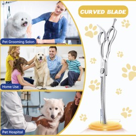 JASON 7" Curved Thinner Dog Scissors - Ergonomic Pet Scissors Silver Curved Blender Dog Shears 440C Stainless Steel Grooming Shears Professional Pet Shears For Groomer (52-Teeth, Down-curved)