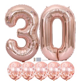 Rose Gold 30 Birthday Decorations - 40 Inch Number Foil Balloons Latex Confetti Balloons for 30th Birthday Party Decoration Wedding Anniversary Photos Props Supplies