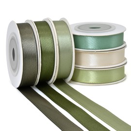 BVIEAKD Double Sided Green Ribbon 10 mm Wide 6 Rolls Total 27 Meters Long Perfect for Crafts Wedding Decorations Bow Making Art Sewing and More