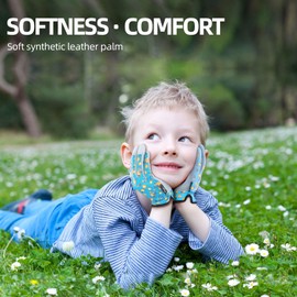 Vgo... Kids Garden Gloves in Leather Palm No-slip, Children Toddler Work Gloves for Gardening Yard Paly Outdoor Gift Boys&Girls, 1 pair