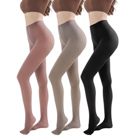 SAFSOU 3 Pairs Opaque Tights for Women, 80D Tummy Compression Plus Size Tights, Control Top Microfiber Pantyhose for women (Small)