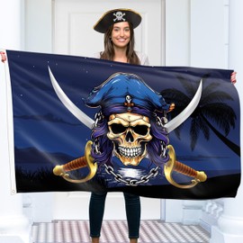 Pirate Flag 90 x 150 cm with Eyelets - Large Pirate Flag Children - Vibrant Digital Print - Pirate Flag - Jolly Roger Flag - Double Stitching