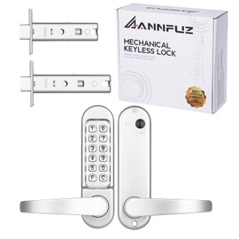 ANNFUZ Mechanical Keyless Entry Door Lock with Handle,Push Button Door Lock Set for Front Door,Combination Code Door Lever Locks with Single-Side Keypad,Perfect for Garage,Warehouse (Pearl Chrome)