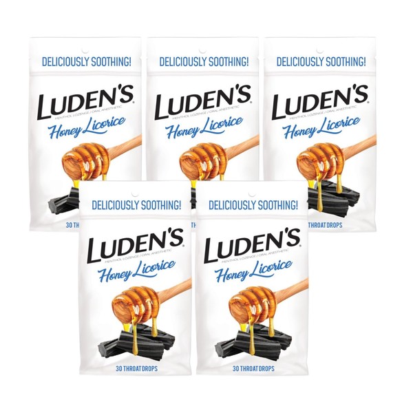 Luden's Soothing Throat Drops, Honey Licorice, 30 ct (Pack of 5)