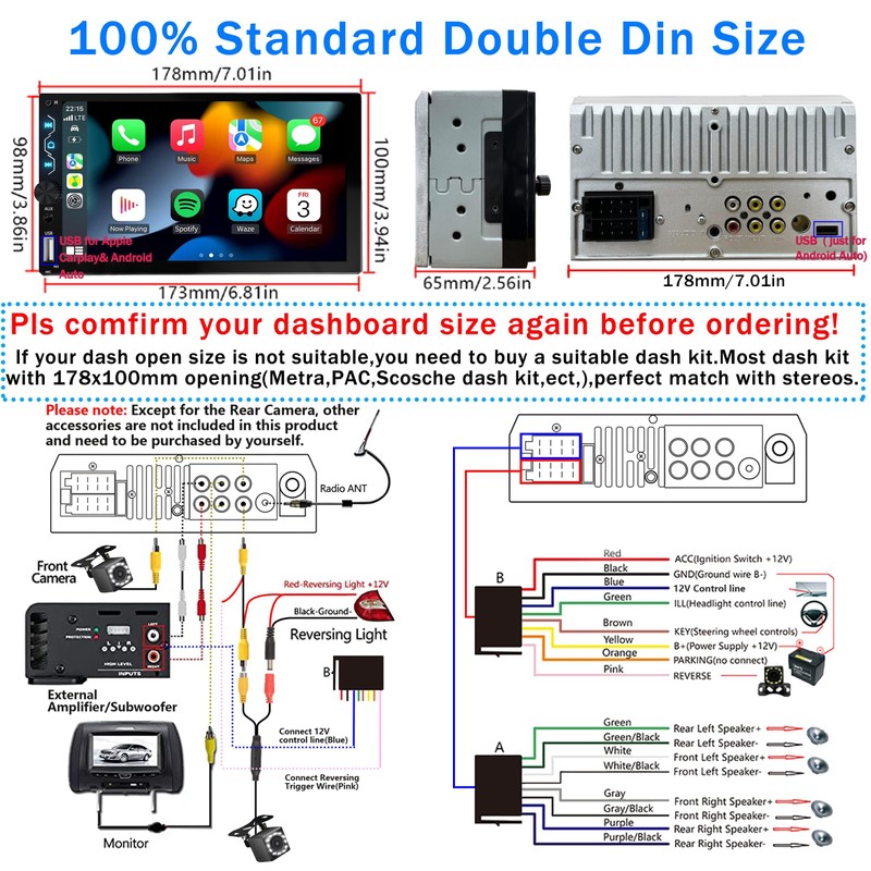 7 Inch Touchscreen Car Radio with Apple Carplay and Android