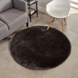 lekeplus Rugs Round Soft Shaggy Rugs Non-shedding Non-slip Rugs Modern Indoor Outdoor Fluffy Rugs, For Living Room, Bedroom, Children's Room Round Carpet (Black, 150x150cm)