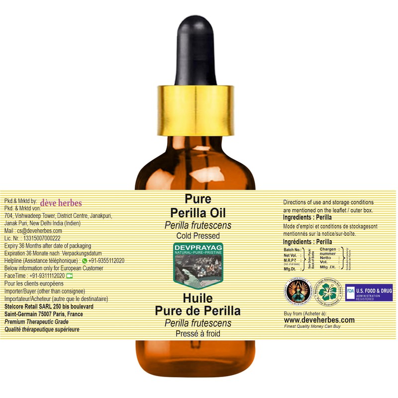 Devprayag Pure Perilla Oil (Perilla frutescens) with Glass Dropper Natural