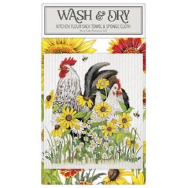 Mary Lake-Thompson SCS538 Flower Chickens, Wash and Dry, Sponge Cloth and Towel