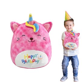 SubTack Happy Birthday Plush Unicorn Cat Toy - 20cm Pink Stuffed Animal Pillow for Girls & Boys, Soft Squishy Cuddly Gift for Kids' Birthday, Unicorn Plushies Decorations
