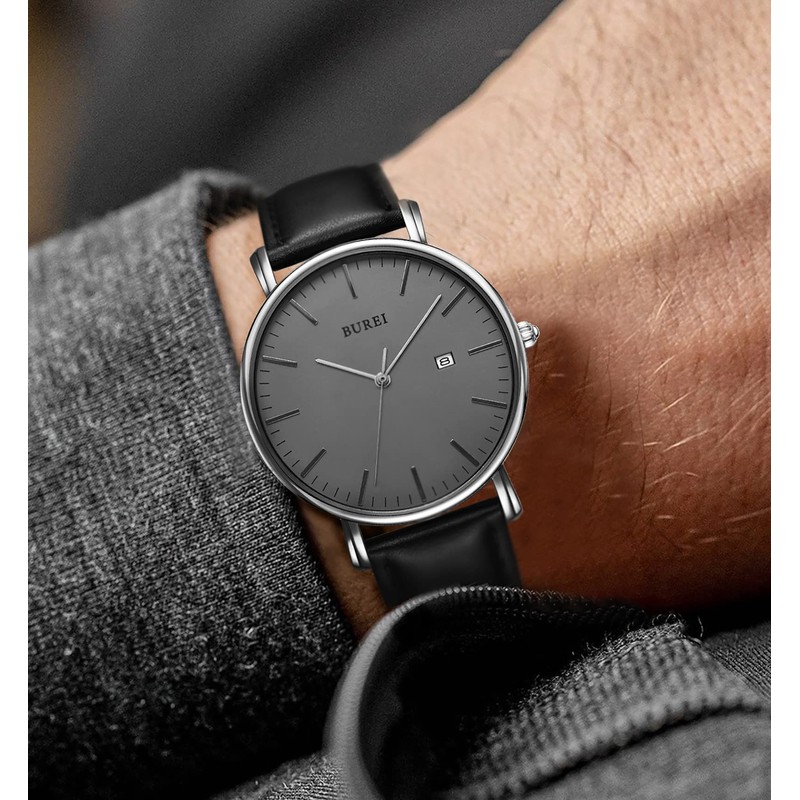BUREI Stylish Men's Watches Minimalist Ultra Slim Date Large Face