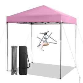Tangkula 6.6x6.6 Ft Pop Up Canopy, 1 Person Instant Setup Canopy Tent with Center Lock, UPF 50+ Sun Protection, 8 Stakes, 4 Ropes, Portable Outdoor Canopy with Carrying Bag for Camp, Beach, Patio