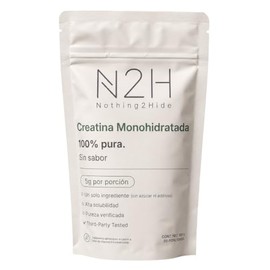 N2H Creatina Monohidratada 100% Pura, 300 g, 60 Porciones, 5 g Porción, Sin Sabor, Pre Workout y Post Entreno, Alta Pureza, 200 Mesh, Sin Azúcar, Sin 
