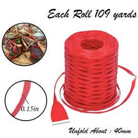 3 Rolls 100M Christmas Raffia Paper Ribbon,Natural Green Red Raffia Paper String Packing Ribbon Raffia Yarn Christmas Matte Raffia Twine Paper Recyclable Ribbons for Gift Wrapping Christmas Party