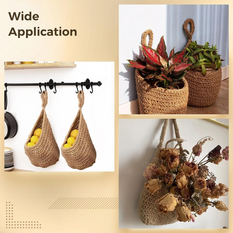 2 Pcs Hanging Vegetable Baskets for Kitchen, Cotton Rope Potato